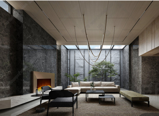 Simple Living Room เฟอร์นิเจอร์วิลล่า เบาะผ้า พื้นผิว สีวอลนัท กันรอยขีดข่วน